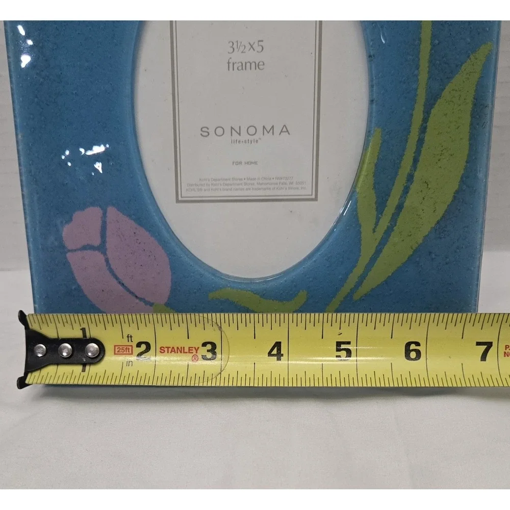 Vintage Sonoma Lifestyle Blue Fused Glass Tulip Picture Frame - 3.5